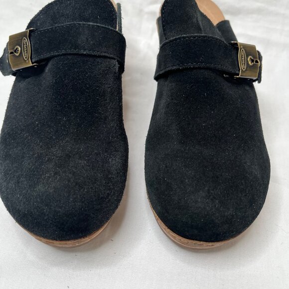 Dr Scholl's Original Collection Black Suede Wood Clog Mules  9 - Picture 7 of 10